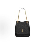 SAINT LAURENT Nikica Sandre vintage herringbone quilted open-line snap-on closed single-shoulder bag, small size for women, black